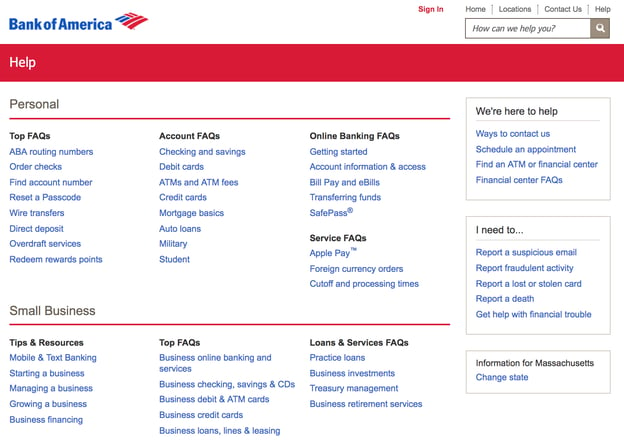 best FAQ pages: Bank of America